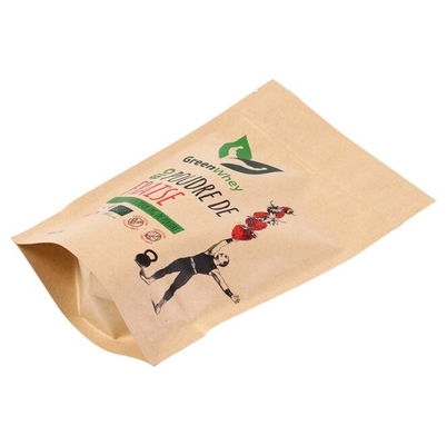 PLA Zipper Kraft Paper Pouch 80g Biodegradable Bags Flexible For Food Packaging