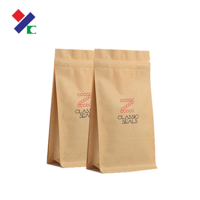 Printed Flat Bottom Kraft Paper Bag 340g Half Gusset Zipper Valve For Coffee Bean