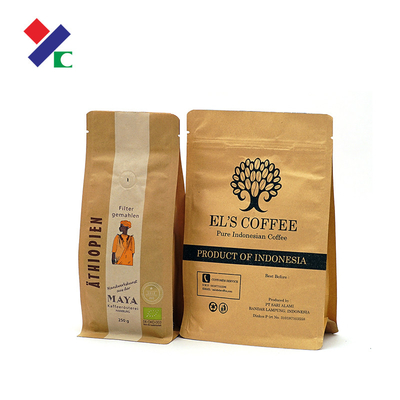Printed Flat Bottom Kraft Paper Bag 340g Half Gusset Zipper Valve For Coffee Bean