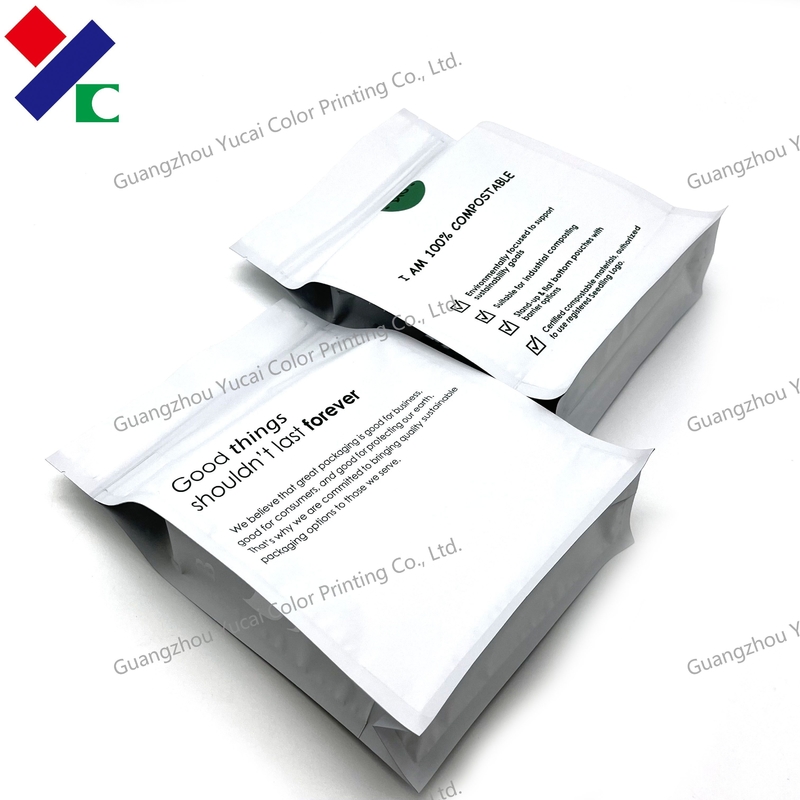 Compostable Flat Bottom Stand Up Pouch Gloss Finish Air Tightness